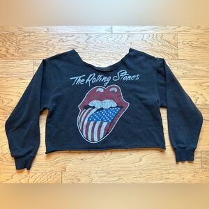 ROLLING STONES Lips Cropped Womens Sweatshirt Large Cut Away Crewneck Black